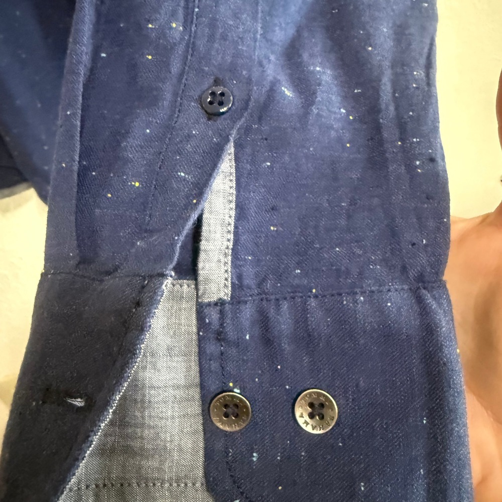 Tommy Bahama Men XL Blue Speckled Neps Long Sleeve Button Down Shirt Marlin Logo - Picture 8 of 14